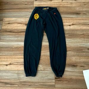 charcoal aviator nation sweatpants with yellow smiley